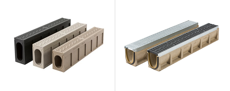 Monocast or grated channel drainage